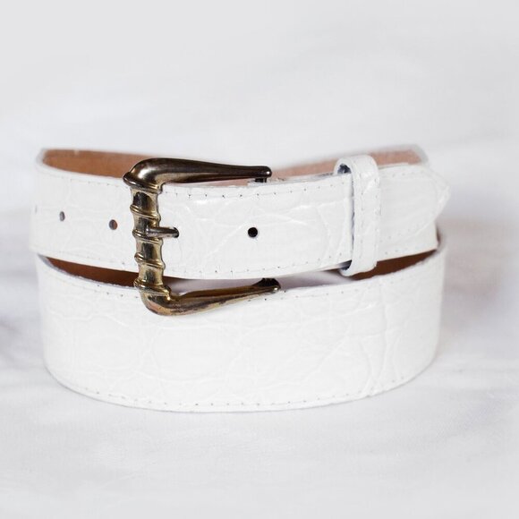 White croc embossed leather belt, vintage wide belt - Picture 1 of 10